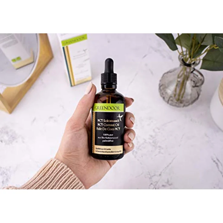 GREENDOOR Bio MCT Öl mit Pipette 100ml, vegane pure natürliche Gesichtspflege, Haar- und Dekolletépflege, reine Naturkosmetik aus Bio Kokosnüssen, ohne Silikon Parabene – Bild 3