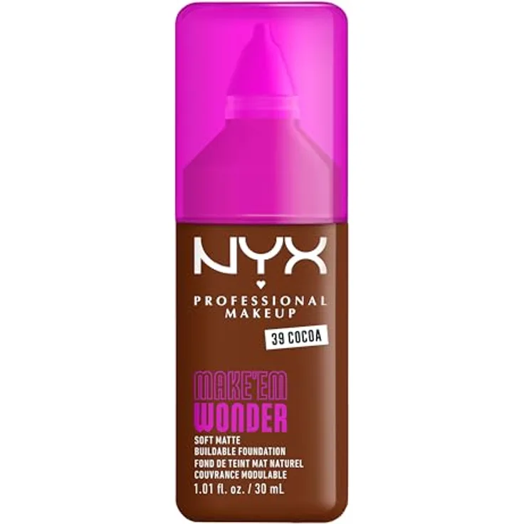 NYX Professional Makeup Make 'EM Wonder Foundation, 30 ml, Glow-Booster für natürlichen Look, schweiß- und wasserfest, mit Vitamin C und Hyaluronsäure