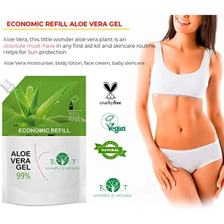 99% Aloe Vera-Gel Natürliche Hautpflege und Haare. Natürliches Anti-Aging, Anti-Falten, straffend für Gesicht und Körper, Sparsame Nachfüllpackung 500 ml – Bild 4