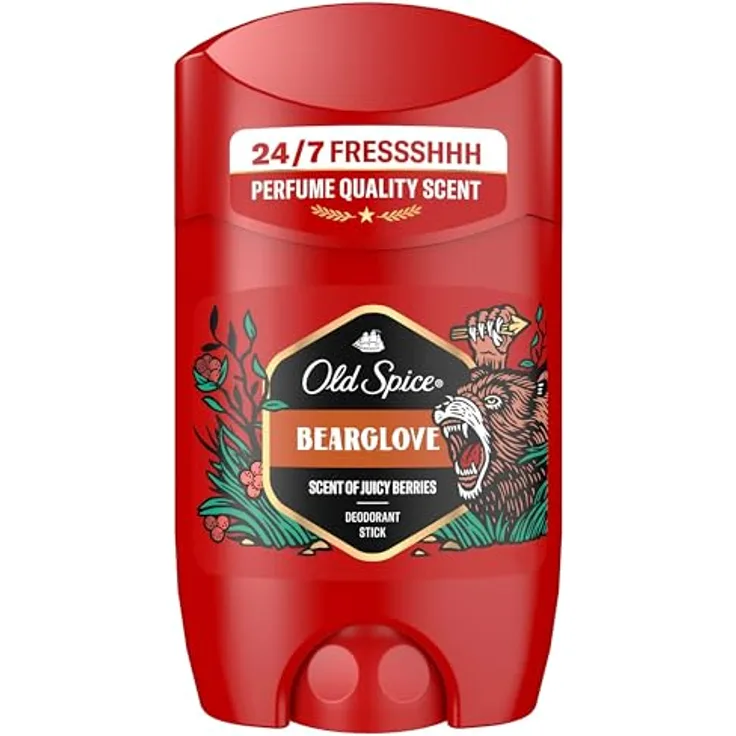 Old Spice Bearglove Deostick für Männer, 50 ml, langanhaltender Duft in Parfumqualität, 0% Aluminiumsalze, unsichtbar auf Schwarz und Weiß