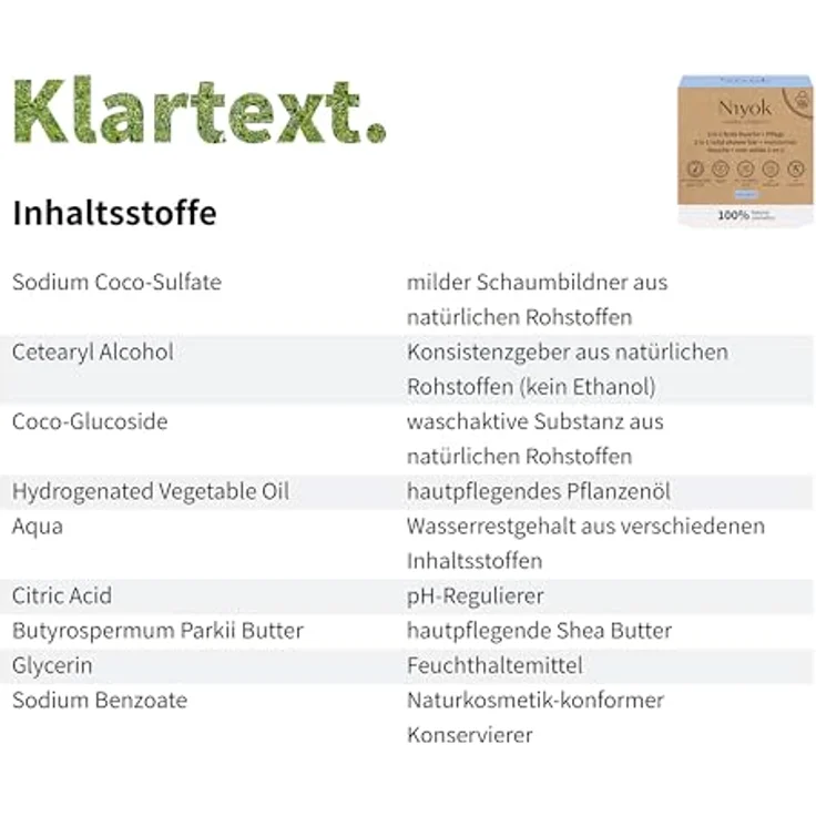 Niyok® 2-in-1 Feste Dusche + Pflege "Sensitiv" (80g) • Milde Naturkosmetik Duschseife • Festes Duschgel für empfindliche Haut • Plastikfrei & Vegan • Duftfrei – Bild 2