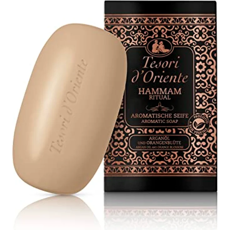 Tesori d'Oriente Feste Seife 'Hammam', 125 g, aromatische Handseife mit Argan-Öl und Orangenblüte, Körperseife zur sanften Reinigung der Haut, Wellness-Rituale für Körper & Sinne – Bild 1