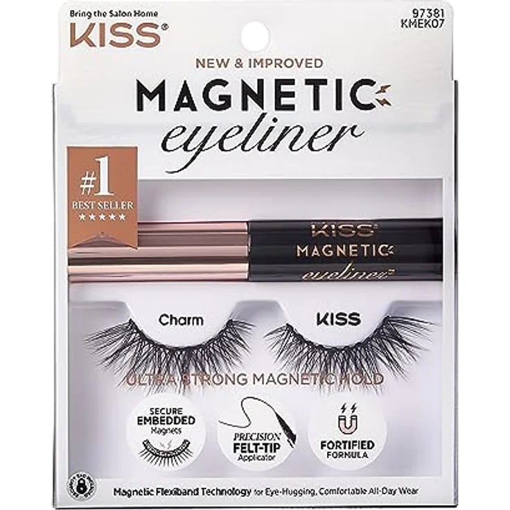 KISS Magnetic Lash Collection Eyeliner & Lash Set 1 Paar magnetische Wimpern und magnetischer Eyeliner, Charm, wiederverwendbare synthetische Wimpern mit 5 doppelt starken Magneten – Bild 1
