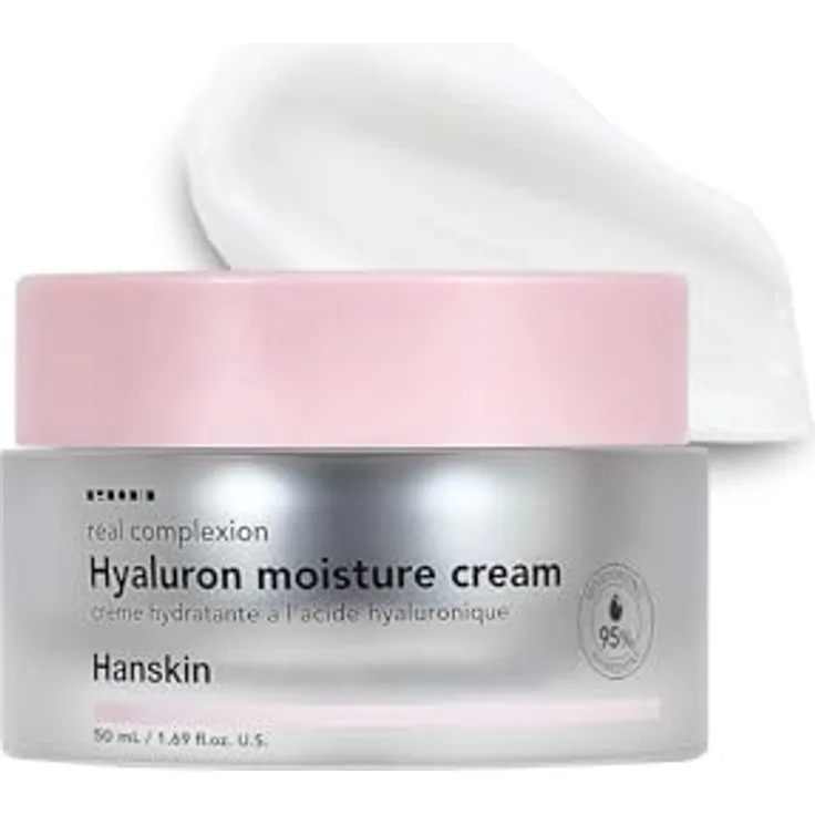 Konjac Sponge HANSKIN Real Complexion Hyaluronic Moisture Cream, feuchtigkeitsspendende Gesichtscreme mit Hyaluronsäure, 50 ml, 24h Creme