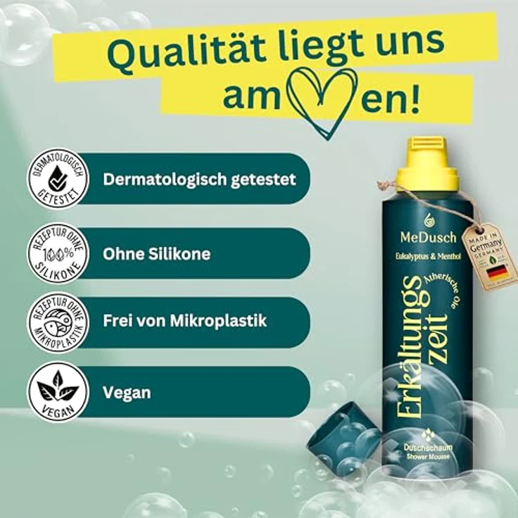 MeDusch Duschschaum Erkältungszeit mit wohltuendem Ätherischem Eukalyptusöl Menthol sowie pflegenden pflanzlichen Ölen 4er-Set je 150 ml – Bild 6