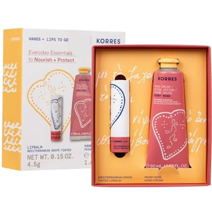 KORRES EVERYDAY ESSENTIALS Hand- und Lippen Pflegeset, Peony Rose Handcreme 50ml & Mediterranean Grape Lip Balm 4,5g, silikon- & parabenfrei, Geschenkset für Frauen – Bild 5
