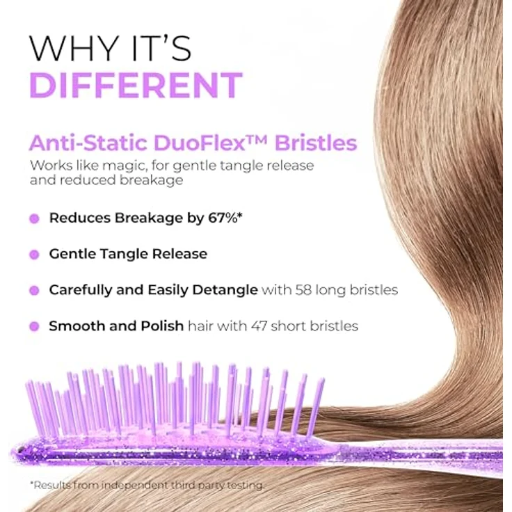 UNbrush Glitter Collection Detangling Hair Brush, Amethyst Detangler mit 105 Borsten für nasses und trockenes Haar, Unisex – Bild 3