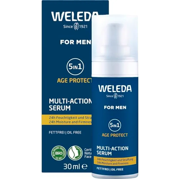 WELEDA Bio FOR MEN 5in1 Multi Action Serum - Naturkosmetik Anti Aging Männer Gesichtspflege Konzentrat mit Aloe Vera & Granatapfelsaft (vegan / 30ml)