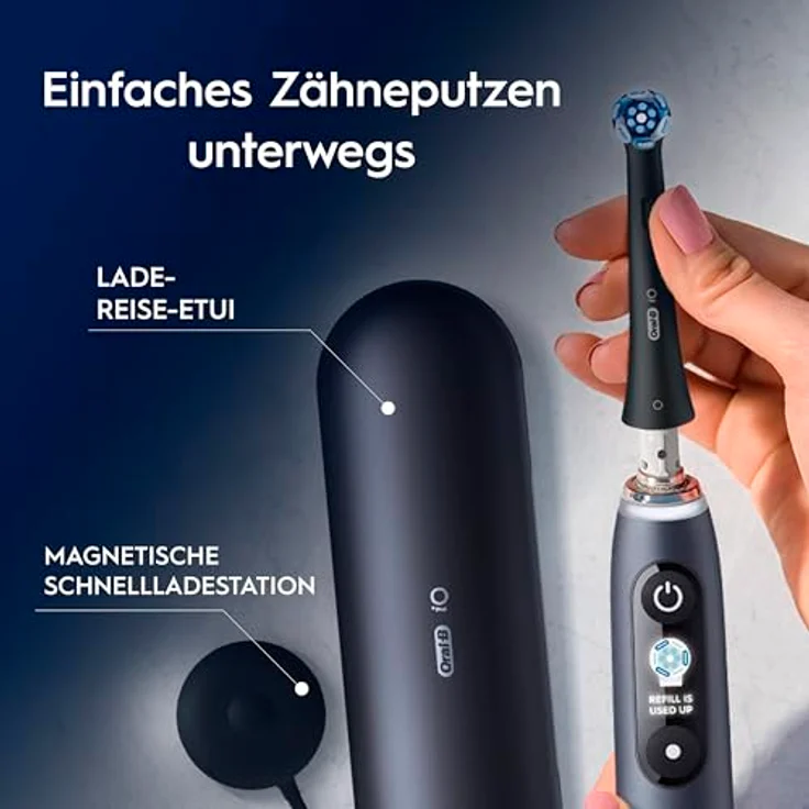 Oral-B iO Series 9 Plus Edition Doppelpack Elektrische Zahnbürste mit 7 Putzmodi, 4 Aufsteckbürsten, Lade-Reiseetui, designed by Braun, black onyx/rose quartz – Bild 4