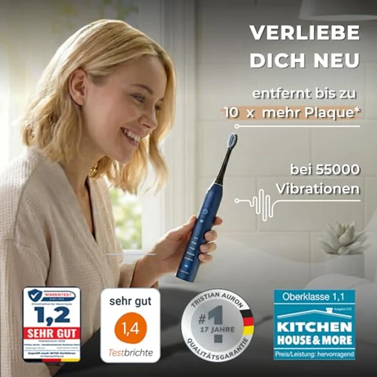 Tristan Auron Schallzahnbürste Business Class - Schallzahnbürste mit UV-Case & 2 Aufsätzen – Sonic Technologie – 60 Tage Akkulaufzeit – Ideal für Reisen & tägliche Anwendung (Schwarz) – Bild 6