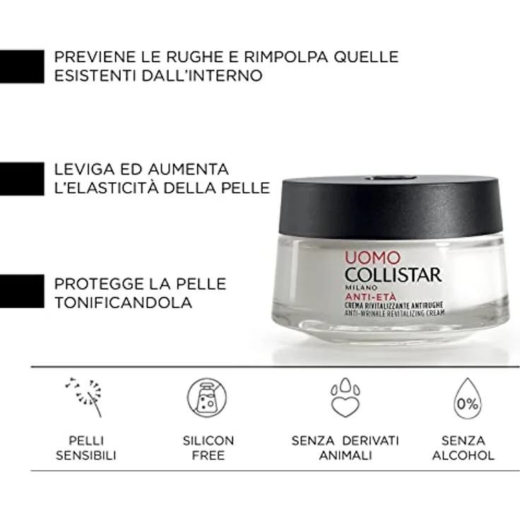 Collistar Revitalisierende Anti-Falten-Creme aus der Männerserie, 50ml, Nicht fettend, Leicht einziehend, Hauttonisierend – Bild 2