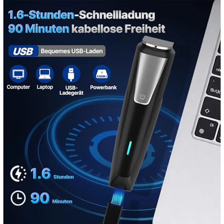 Valano Haarschneidemaschine 3 in 1 Set, Barttrimmer und Nasenhaartrimmer mit 9 Aufsätzen (1-16 mm), kabellos mit USB-Ladung und 90 Min. Laufzeit – Bild 5
