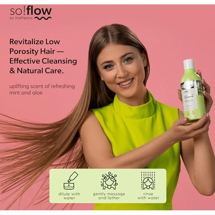 SO!FLOW Humectant Shampoo für Low Porosity Hair mit Ashwaganda, 400 ml - intensiv feuchtigkeitsspendend, vegan, mit Aloe Vera und Minze – Bild 2