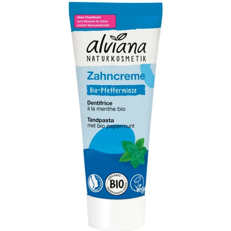 alviana Zahnpasta Zahncreme mit Bio-Pfefferminzextrakt, 75ml, für frischen Atem und Zahnbelagentfernung