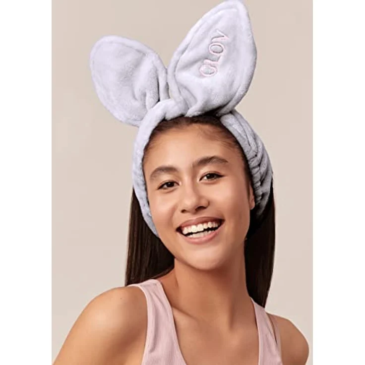 Haarband für Make Up Kosmetik Stirnband Haarschutzband Haar Wrap für Make-up Gesichtsreinigung Gesichtspflege Haarbänder zum Waschen Gesicht Dusche Maske Spa für Frauen Hasen Ohren (Grau) – Bild 4