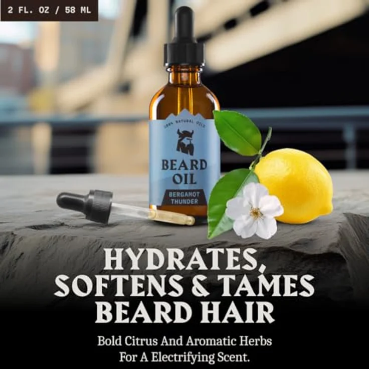 Striking Viking Bartöl Bergamot Thunder, 60 ml, wachstumsfördernd mit natürlichen Argan- & Jojobaölen, spendet Feuchtigkeit und reduziert Juckreiz – Bild 2