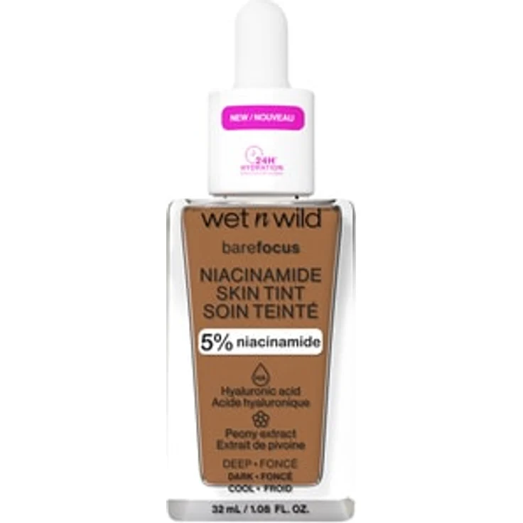 wet n wild Bare Focus Niacinamide Skin Tint Flüssige Foundation, leichtes Finish mit Niacinamid und Hyaluronsäure, 30 ml