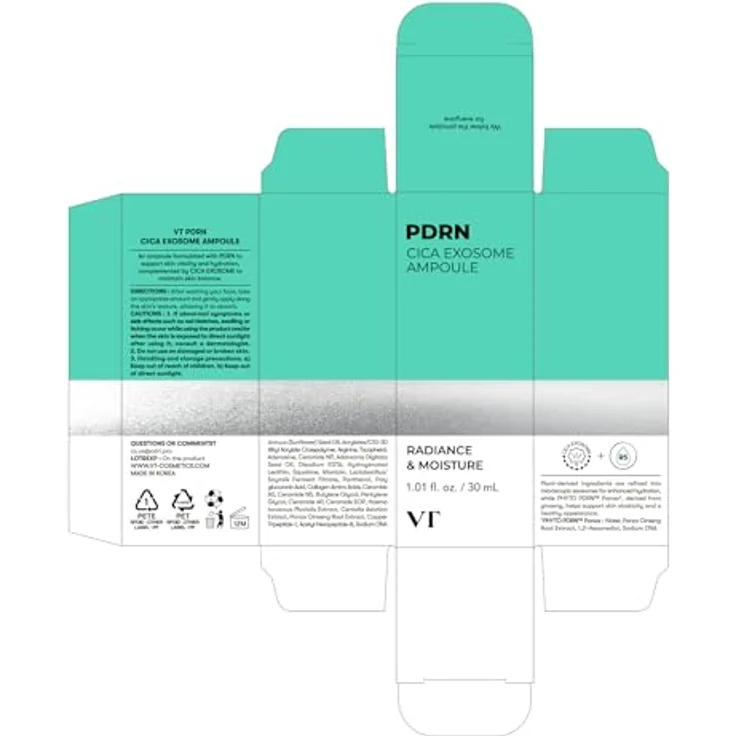 VT Cosmetics PDRN Cica Exosome Firming Ampoule 30 ml, Gesichtsserum für Feuchtigkeit, Elastizität und Hautberuhigung – Bild 7
