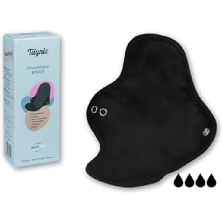 Taynie Waschbare Binde mittel, Bio-Baumwolle, wiederverwendbare Damenbinden, saugstarke Slipeinlagen, schwarz
