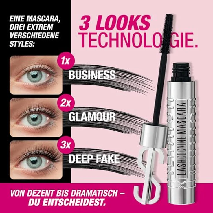 Svenja Walberg LASHCOCAINE OVERRICH MASCARA – 3LOOKS Technology, Wimperntusche mit natürlichem Wimpernwachstum, wischfest, vegan, TRENDING BLACK, Made in Germany – Bild 4