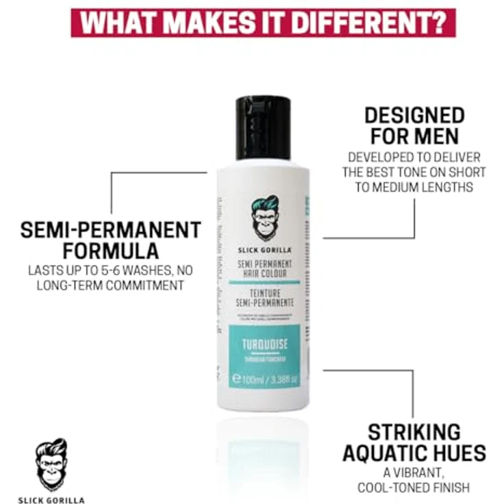 Slick Gorilla Semi-permanente Haarfarbe, vegan und tierversuchsfrei, 100 ml, lebendiges Türkis für kurzes bis mittellanges Haar – Bild 4