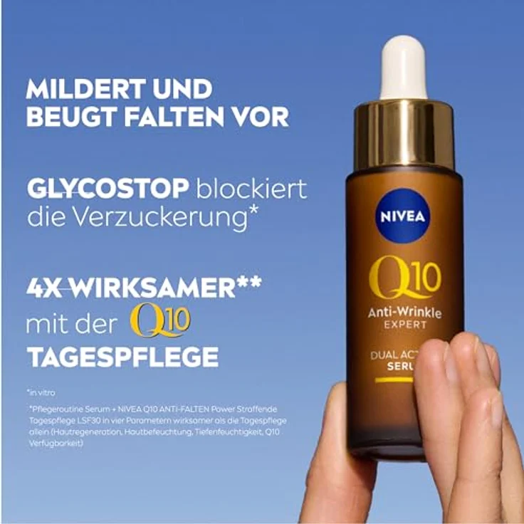 NIVEA Q10 Anti-Falten Experte Dual Action Serum, Anti-Age Serum mit Glycostop, mildert Falten und beugt ihrer Neuentstehung vor (30 ml) – Bild 2