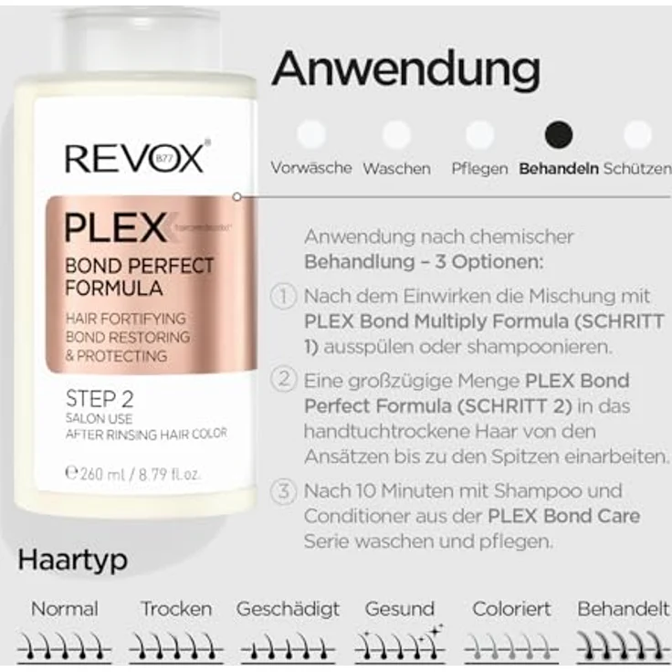 REVOX B77 Plex Bond Perfect Formula Step 2, 260 ml, professionelle Haarbehandlung zur Rekonstruktion und Schutz der Haarporosität nach chemischen Behandlungen – Bild 5