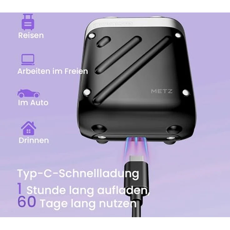 METZ Traveller Elektrorasierer Herren, Tragbarer Nass- und Trockenrasierer mit 9000rpm Motor, IPX7 Wasserdicht, 60 Tage Akkulaufzeit, Weiß – Bild 5