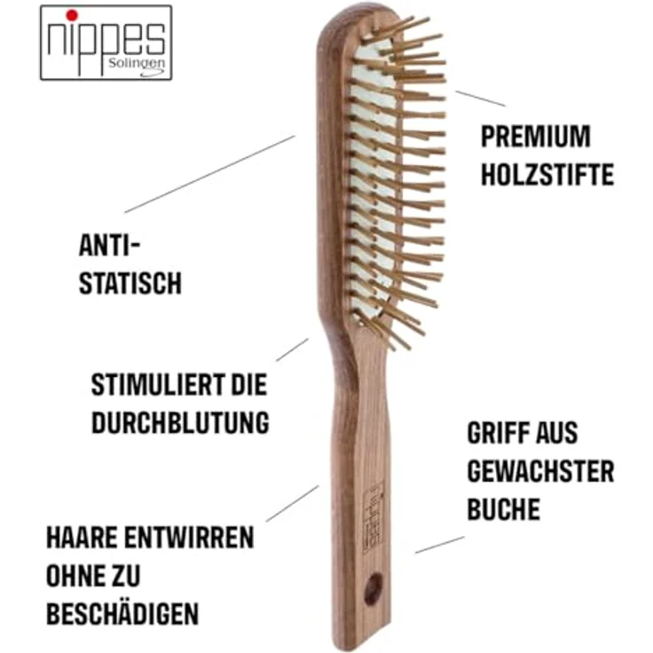 Nippes Pneumatik-Haarbürste, Länglich Schmal, Holzstifte, 5-Reihig – Bild 5