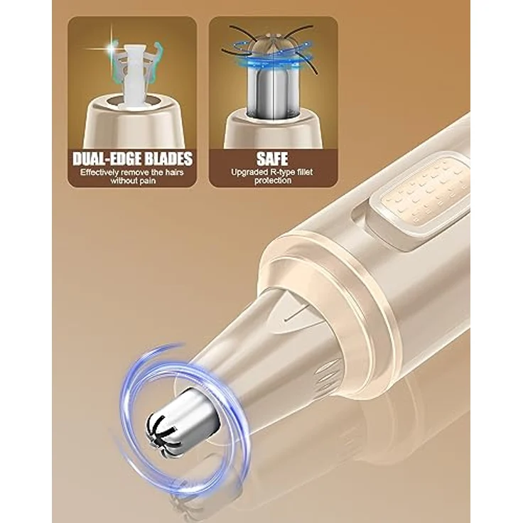 FUNHEE 3-in-1 Nasenhaartrimmer, USB wiederaufladbarer Nasenhaarschneider mit Doppelschneideklingen, schmerzfreier Augenbrauen- und Ohrhaarschneider, Champagner – Bild 2
