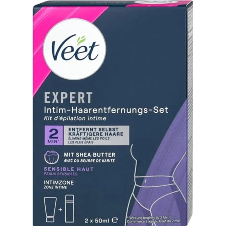Veet Expert Intim-Haarentfernungs-Set, Enthaarungscreme und Multi-Benefit Schaum, 2 x 50ml, für sensible Haut – Bild 2