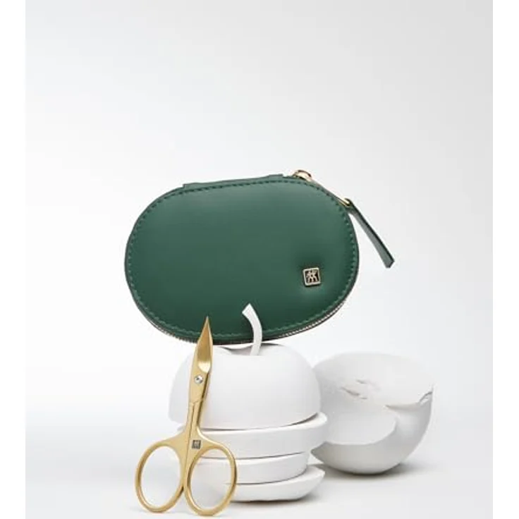 ZWILLING Maniküre Pediküre Set 3tlg., Kombi-Nagelschere, veganes Apfelleder-Etui, grün, rostfreier Edelstahl mit goldener PVD-Beschichtung – Bild 2