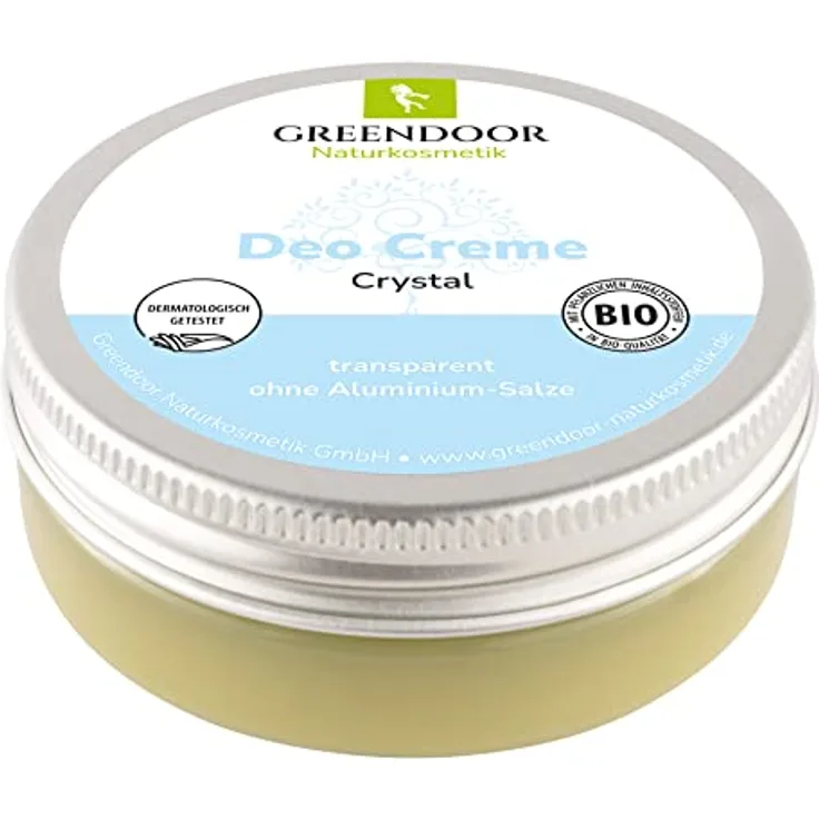 GREENDOOR Deo Creme crystal vegan, null Schweißgeruch – ohne Weißeln, ohne Zink ohne Aluminium ohne Alkohol natürlich ohne Tierversuche, dermatologisch bewährt, Naturkosmetik, sanft, 50 ml