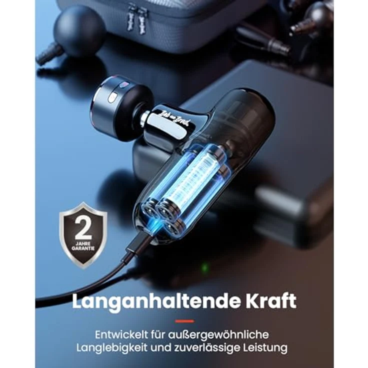 Bob and Brad Q2 Ultra Massagepistole, Mini Massagegerät mit Infrarot-Heizmassagekopf und Tragetasche, leise, 5 Geschwindigkeitsstufen, 2500-mAh-Akku – Bild 5