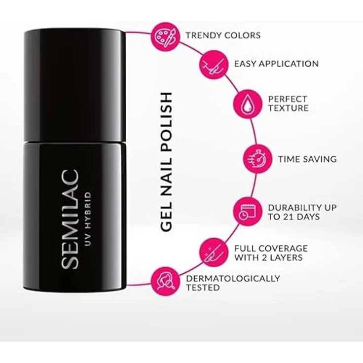 Semilac UV Nagellack Top No Wipe Coat 7ml, Lang anhaltender Glanz ohne Schwitzschicht, transparent – Bild 3