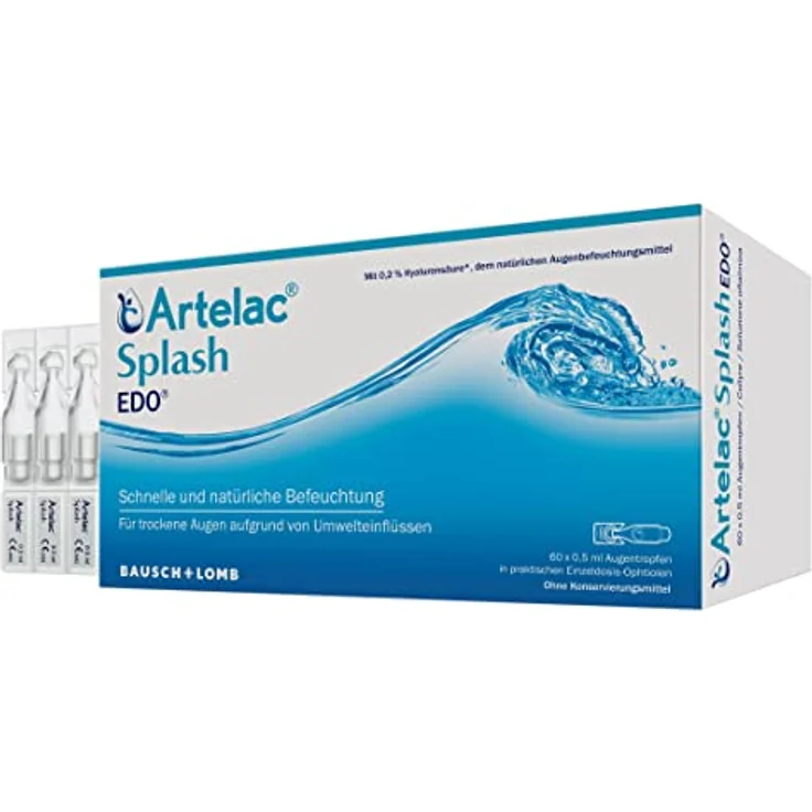 Artelac Splash EDO Augentropfen: Augenbefeuchtung mit Hyaluronsäure für trockene Augen, Benetzung und Nachbenetzung von Kontaktlinsen, 60 x 0,5 ml – Bild 1