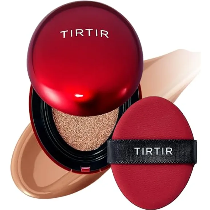 TIRTIR Mask Fit Red Cushion, langanhaltendes Make-up im Schwämmchen, Farbton 34C Amber, 18 g, perfekte Deckkraft und Feuchtigkeitsspende