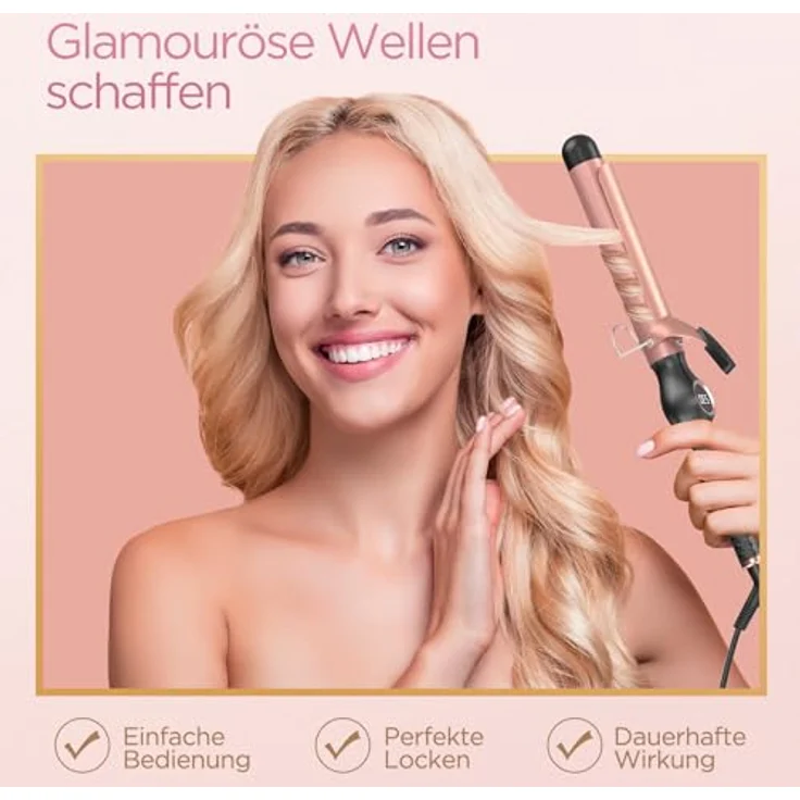 BESTOPE PRO Lockenstab 32mm, große Locken mit 30s Aufheizzeit, multifunktionale Temperaturregelung und LCD-Display, inkl. Handschuh – Bild 4