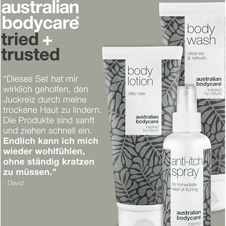 Australian Bodycare 3er-Paket bei Juckreiz am ganzen Körper | Beruhigende Produkte bei gereizter Haut | Pflege bei trockener Haut, Ausschlag und anderen Irritationen | Seife 200 ml, Creme 200 ml und Spray 100 ml – Bild 5