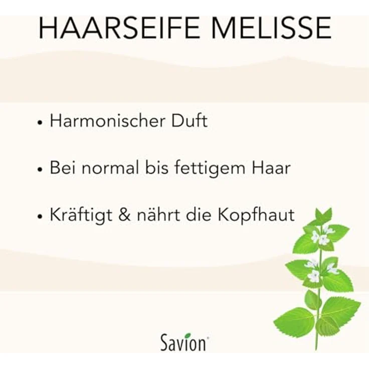 Savion Melisse Plus Haarseife, für normales bis fettiges Haar, vegan, palmölfrei, 170g, mit bio-Ölen – Bild 4