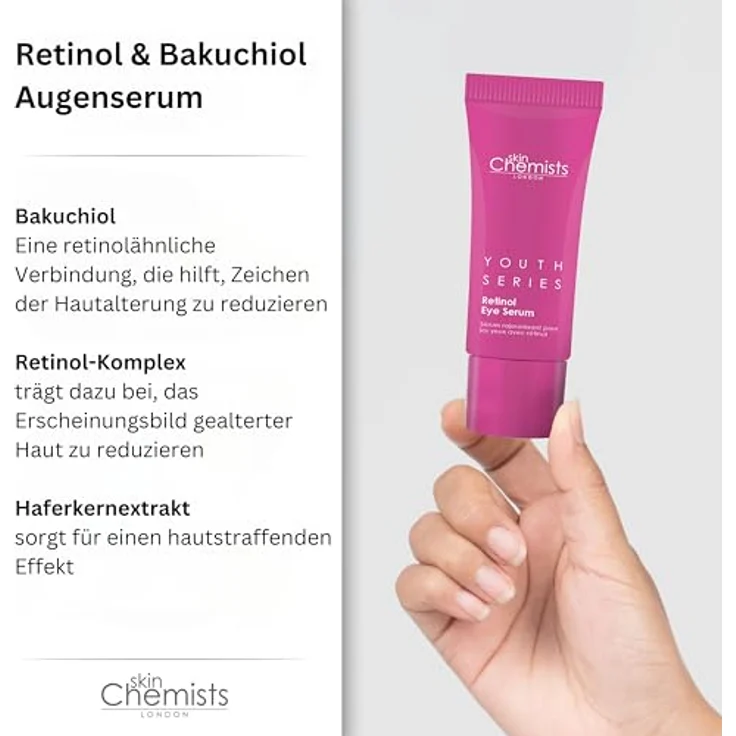 Skin Chemists Retinol und Bakuchiol Augenserum 15 ml | Fortgeschrittene Anti-Aging-Behandlung für Geschwollene Augen, Feine Linien und Falten - Pflanzliche FormelFür Schutzbarriere – Bild 3