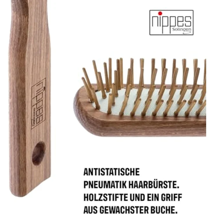 Nippes Pneumatik-Haarbürste, Länglich Schmal, Holzstifte, 5-Reihig – Bild 4