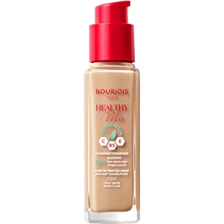 Bourjois Healthy Mix Foundation, aufhellendes, feuchtigkeitsspendendes Make-up 24 Std., Farbton 53W Light Beige, 30 ml – Bild 1
