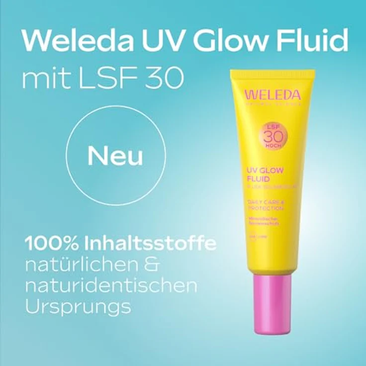 WELEDA Bio Glowy UV Fluid LSF 30, Naturkosmetik Sonnenschutz für Gesicht mit Moringaöl, 24h Feuchtigkeit, natürlicher Glow, vegan, 30ml – Bild 3