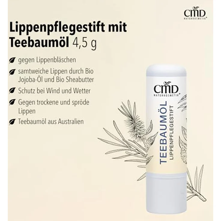 CMD Naturkosmetik Teebaumöl Lippenpflege mit Bio-Sheabutter, 4,50 g - Schutz bei Wind & Wetter, auch bei Lippenbläschen geeignet – Bild 3