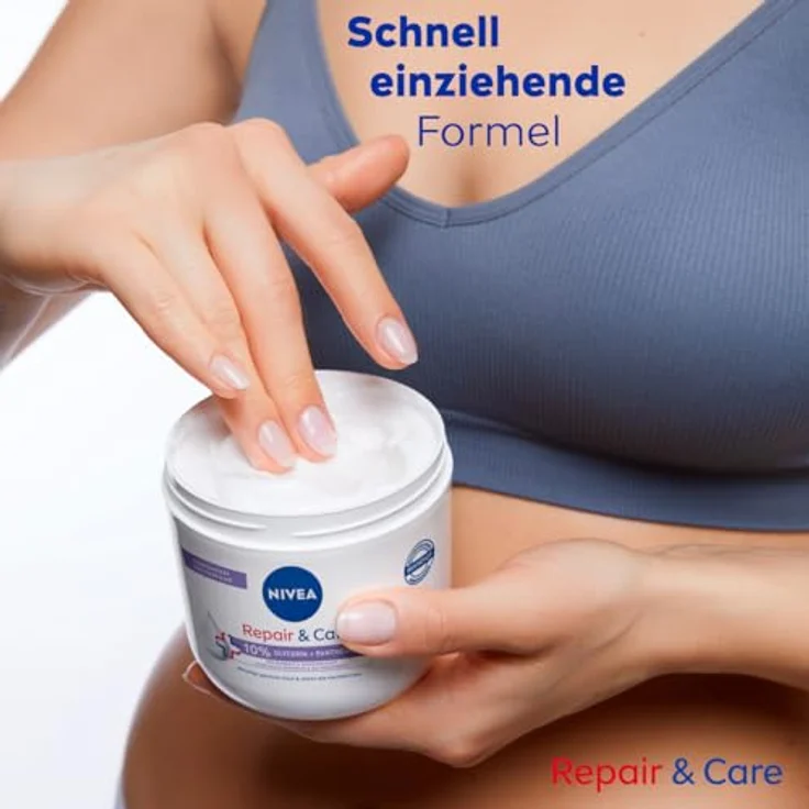 NIVEA Repair & Care Parfümfrei Creme, feuchtigkeitsspendende & nicht fettende Körpercreme mit Panthenol & Glycerin, für sensible & juckende Haut (400 ml) – Bild 3