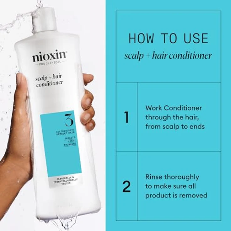 NIOXIN Scalp + Hair System 3 Conditioner – Haarspülung für coloriertes, trockenes & strapaziertes Haar. Beugt dünner werdendem Haar vor – mit Biotin, Koffein & Niacinamid (1 l) – Bild 5