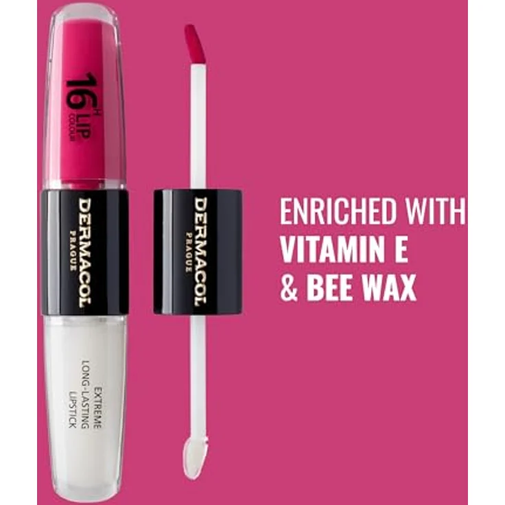 Dermacol 16H Lip Colour, langlebiger, glänzender Lippenstift, Farbton 08 Pink Tastic, 2x4 ml, hohe Pigmentierung, feuchtigkeitsspendend – Bild 3