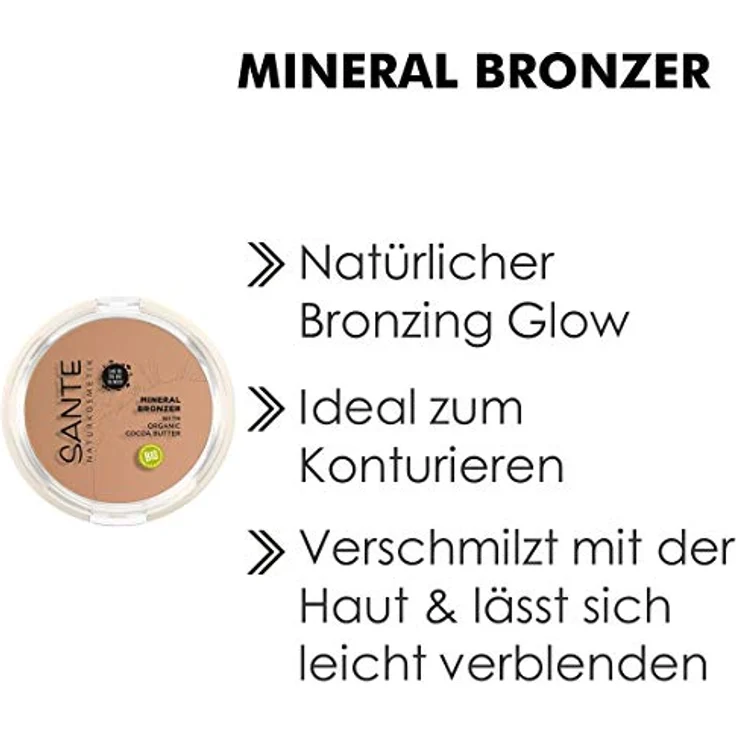 SANTE Naturkosmetik Mineral Bronzer, Contouring & Bronzer Powder, lichtreflektierende Pigmente für den perfekten Glow, mit wertvollen Bio-Extrakten, Natural, Vegan, 9g – Bild 4