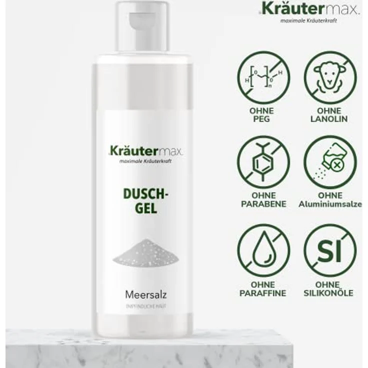 Kräutermax. Meersalz Duschgel Naturbelassen Kosmetik für Haut und Haare, 250 ml - Erfrischende Pflege und Feuchtigkeit, ohne Zusätze, 100% natürlich 🌿 – Bild 2